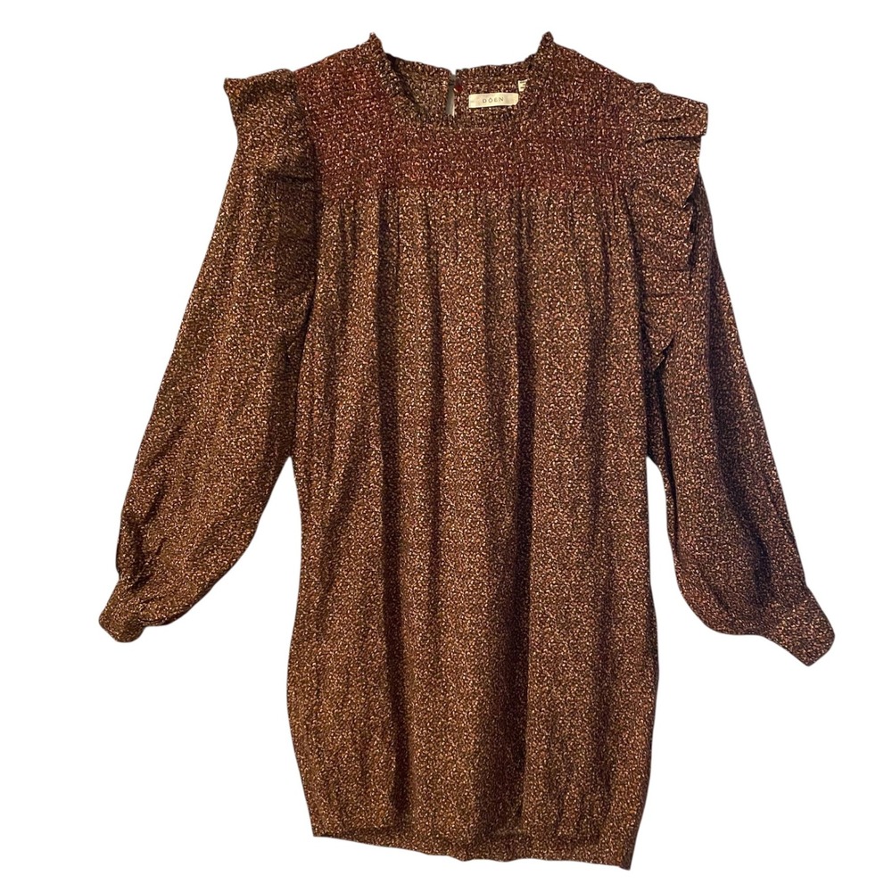 DOEN Oliver Rust Ditzy Floral Smocked Ruffle Mini Dress Small Boho Indie Small‎